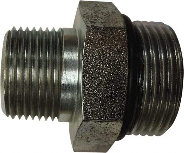 Parker - 1-3/16 - 12 x 3/4 Male Thread, Steel Industrial Pipe Hex Nipple - Male SAE-ORB x Male NPTF, 5,000 psi - Apex Tool & Supply
