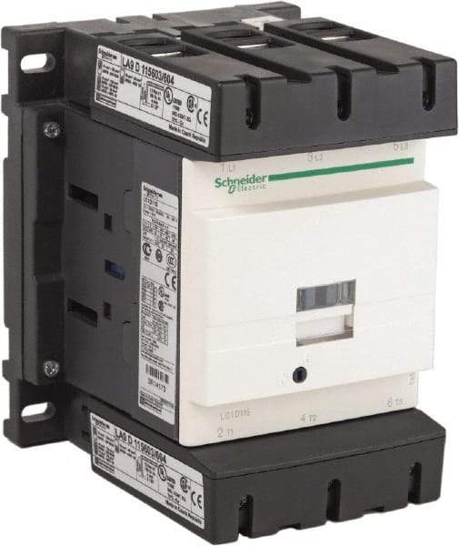 Schneider Electric - 3 Pole, 120 Coil VAC at 50/60 Hz, 115 Amp at 440 VAC, Nonreversible IEC Contactor - Bureau Veritas, CCC, CSA, CSA C22.2 No. 14, DNV, EN/IEC 60947-4-1, EN/IEC 60947-5-1, GL, GOST, LROS, RINA, RoHS Compliant, UL 508, UL Listed - Apex Tool & Supply