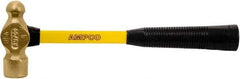 Ampco - 1 Lb Head Nickel Aluminum Bronze Nonsparking Ball Pein Hammer - 11" Fiberglass Handle, 1-5/16" Face Diam, 11" OAL, Lifetime Warranty, FM Approved - Apex Tool & Supply