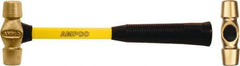 Ampco - 1-1/2 Lb Nickel Aluminum Bronze Nonsparking Double Face Machinist's Hammer - 14" OAL, 4-1/4" Head Length, 1-1/8" Face Diam, Fiberglass Handle - Apex Tool & Supply