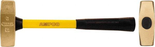 Ampco - 3 Lb Nickel Aluminum Bronze Nonsparking Double Face Machinist's Hammer - 11" OAL, 5-1/8" Head Length, Fiberglass Handle - Apex Tool & Supply