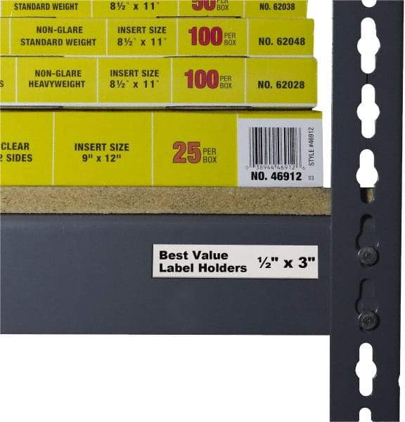 C-LINE - 3" Wide, Open Shelving Accessory/Component - Plastic, Clear Plastic Finish, 1/2" Long, Use with Any Shelf, Rack, Bin - Apex Tool & Supply