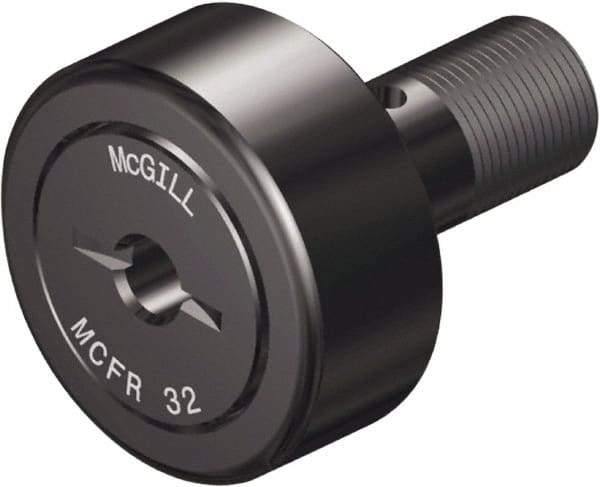 McGill - 85mm Roller Diam x 35mm Width, 30mm Stud Diam x 63mm Length, Crowned Sealed Stud Cam Follower - Steel, 32mm Thread Length, M30x1.5 Thread, 100mm OAL, 10,495 Lb Dynamic Cap, 19,694 Lb Static Cap - Apex Tool & Supply