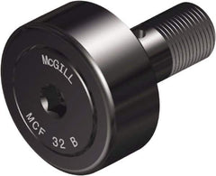 McGill - 16mm Roller Diam x 11mm Width, 6mm Stud Diam x 16mm Length, Crowned Sealed Stud Cam Follower with Hex - Steel, 9mm Thread Length, M6x1 Thread, 28mm OAL, 1,302 Lb Dynamic Cap, 528 Lb Static Cap - Apex Tool & Supply