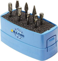 M.A. Ford - 8 Piece, 3mm Shank Burr Set - Solid Carbide, Multiple Head Shapes, 3° Included Angle - Apex Tool & Supply