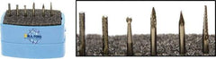 M.A. Ford - 6 Piece, 3mm Shank Burr Set - Solid Carbide, Multiple Head Shapes, 3° Included Angle - Apex Tool & Supply