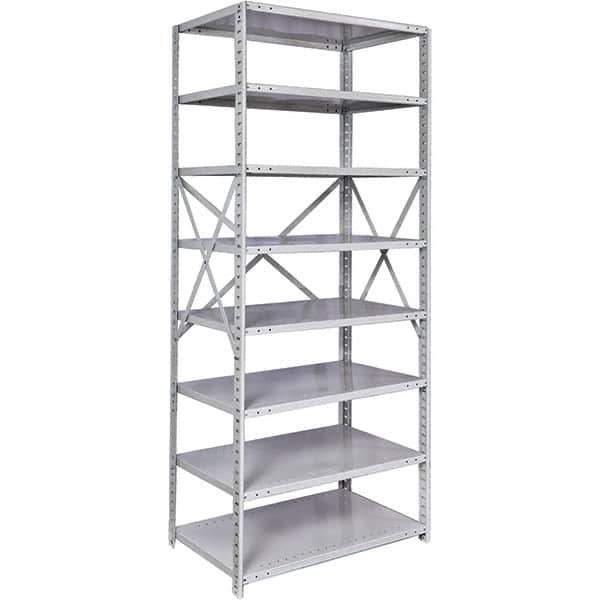 Hallowell - 8 Shelf Starter Medium-Duty Open Steel Shelving - 375 Lb Capacity, 48" Wide x 87" High x 12" Deep, Platinum - Apex Tool & Supply