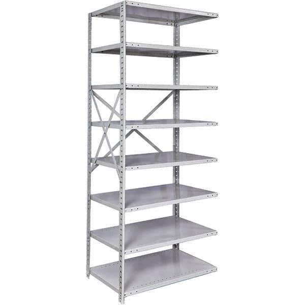Hallowell - 8 Shelf Add-On Medium-Duty Open Steel Shelving - 375 Lb Capacity, 48" Wide x 87" High x 12" Deep, Platinum - Apex Tool & Supply