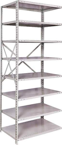 Hallowell - 8 Shelf Add-On Medium-Duty Open Steel Shelving - 500 Lb Capacity, 36" Wide x 87" High x 24" Deep, Platinum - Apex Tool & Supply