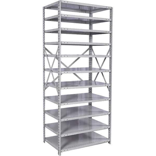Hallowell - 11 Shelf Starter Medium-Duty Open Steel Shelving - 375 Lb Capacity, 48" Wide x 87" High x 18" Deep, Platinum - Apex Tool & Supply