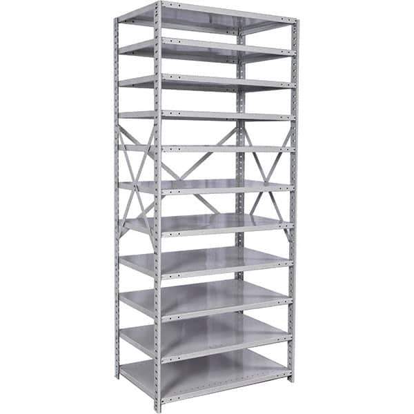 Hallowell - 11 Shelf Starter Medium-Duty Open Steel Shelving - 375 Lb Capacity, 48" Wide x 87" High x 12" Deep, Platinum - Apex Tool & Supply