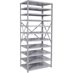 Hallowell - 11 Shelf Starter Medium-Duty Open Steel Shelving - 375 Lb Capacity, 48" Wide x 87" High x 18" Deep, Platinum - Apex Tool & Supply