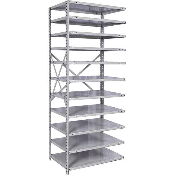 Hallowell - 11 Shelf Add-On Medium-Duty Open Steel Shelving - 500 Lb Capacity, 36" Wide x 87" High x 12" Deep, Platinum - Apex Tool & Supply
