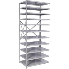 Hallowell - 11 Shelf Add-On Medium-Duty Open Steel Shelving - 500 Lb Capacity, 36" Wide x 87" High x 12" Deep, Platinum - Apex Tool & Supply