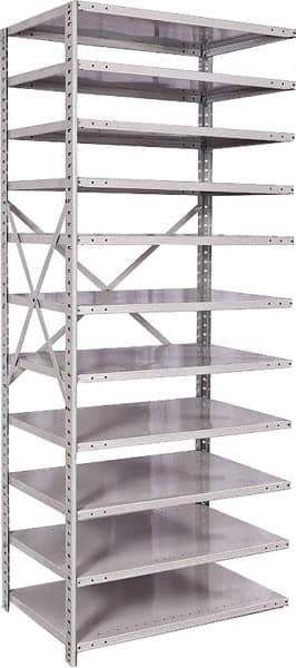 Hallowell - 11 Shelf Add-On Medium-Duty Open Steel Shelving - 500 Lb Capacity, 36" Wide x 87" High x 24" Deep, Platinum - Apex Tool & Supply