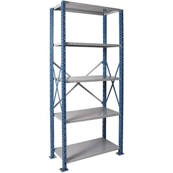 Hallowell - 5 Shelf Starter Heavy-Duty Open Steel Shelving - 450 Lb Capacity, 48" Wide x 87" High x 18" Deep, Blue/Platinum - Apex Tool & Supply