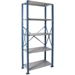 Hallowell - 5 Shelf Starter Heavy-Duty Open Steel Shelving - 800 Lb Capacity, 36" Wide x 87" High x 18" Deep, Blue/Platinum - Apex Tool & Supply