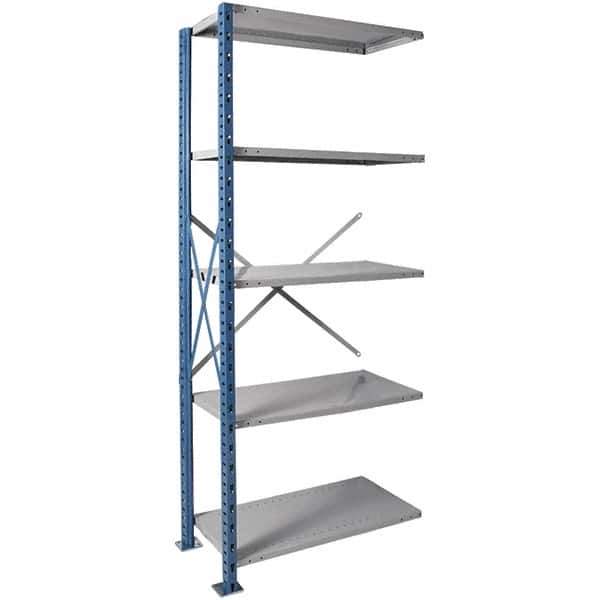 Hallowell - 5 Shelf Add-On Heavy-Duty Open Steel Shelving - 450 Lb Capacity, 48" Wide x 123" High x 18" Deep, Blue/Platinum - Apex Tool & Supply