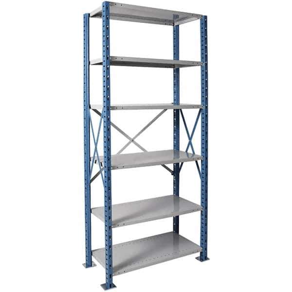 Hallowell - 6 Shelf Starter Heavy-Duty Open Steel Shelving - 500 Lb Capacity, 48" Wide x 87" High x 24" Deep, Blue/Platinum - Apex Tool & Supply
