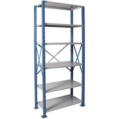 Hallowell - 6 Shelf Starter Extra Heavy-Duty Open Steel Shelving - 1 Lb Capacity, 36" Wide x 87" High x 18" Deep, Blue/Platinum - Apex Tool & Supply