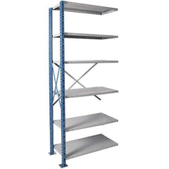 Hallowell - 6 Shelf Add-On Heavy-Duty Open Steel Shelving - 500 Lb Capacity, 48" Wide x 87" High x 24" Deep, Blue/Platinum - Apex Tool & Supply