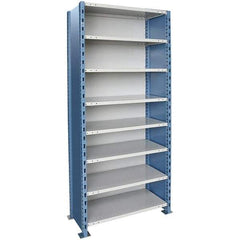 Hallowell - 8 Shelf, 1,200 Lb. Capacity, Closed Shelving Starter Unit - 36 Inch Wide x 18 Inch Deep x 123 Inch High, Blue and Platinum - Apex Tool & Supply