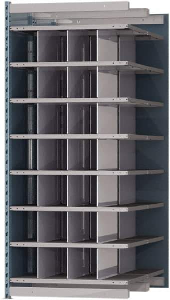 Hallowell - 28 Bin Heavy-Duty Deep Bin Industrial Shelving - 36 Inch Overall Width x 48 Inch Overall Depth x 87 Inch Overall Height, Blue and Platinum Steel Bins - Apex Tool & Supply