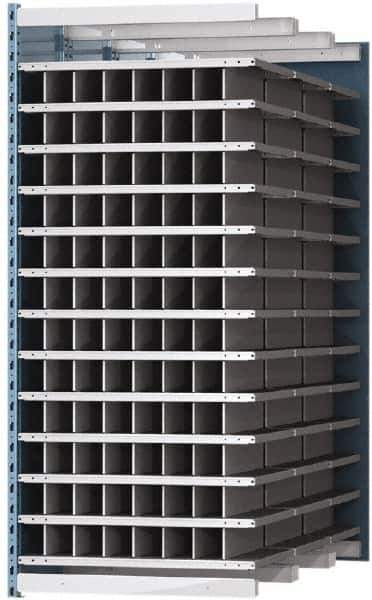 Hallowell - 96 Bin Heavy-Duty Deep Bin Industrial Shelving - 36 Inch Overall Width x 72 Inch Overall Depth x 87 Inch Overall Height, Blue and Platinum Steel Bins - Apex Tool & Supply