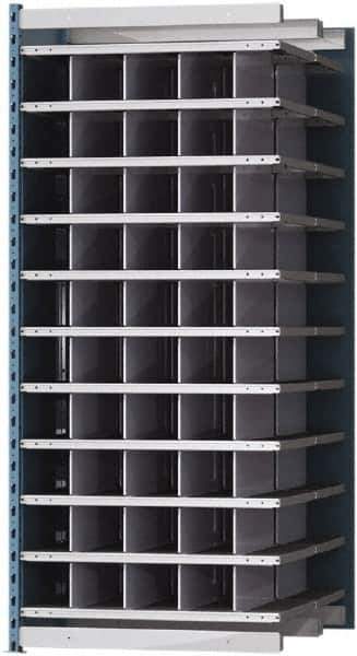 Hallowell - 50 Bin Heavy-Duty Deep Bin Industrial Shelving - 36 Inch Overall Width x 48 Inch Overall Depth x 87 Inch Overall Height, Blue and Platinum Steel Bins - Apex Tool & Supply