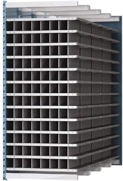 Hallowell - 96 Bin Heavy-Duty Deep Bin Industrial Shelving - 36 Inch Overall Width x 96 Inch Overall Depth x 87 Inch Overall Height, Blue and Platinum Steel Bins - Apex Tool & Supply