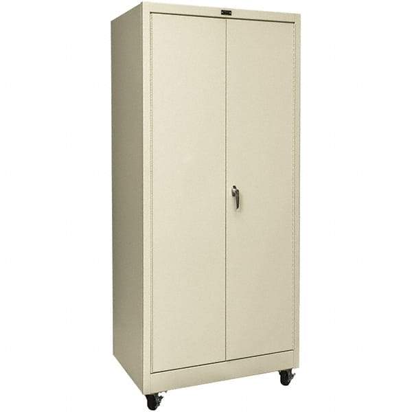Hallowell - 4 Shelf Mobile Storage Cabinet - Steel, 36" Wide x 24" Deep x 72" High, Tan - Apex Tool & Supply
