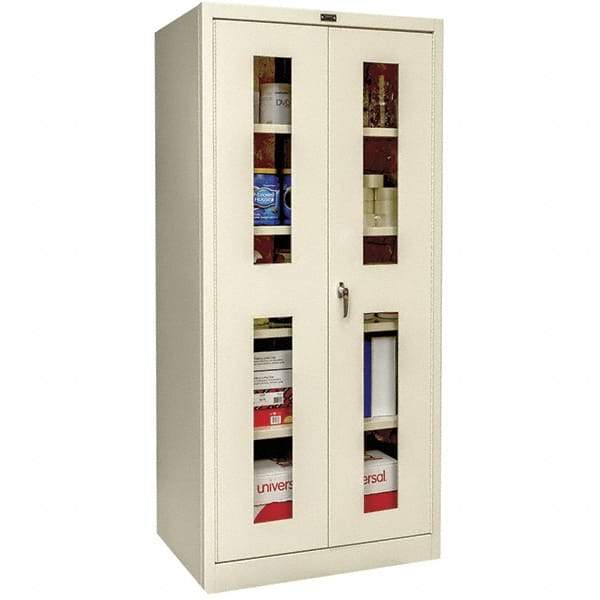 Hallowell - 4 Shelf Locking Storage Cabinet - Steel, 48" Wide x 18" Deep x 72" High, Tan - Apex Tool & Supply