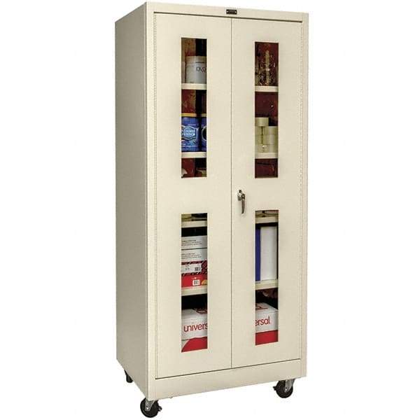 Hallowell - 4 Shelf Mobile Storage Cabinet - Steel, 36" Wide x 24" Deep x 72" High, Tan - Apex Tool & Supply