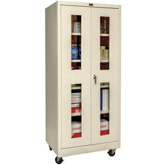 Hallowell - 4 Shelf Mobile Storage Cabinet - Steel, 36" Wide x 24" Deep x 72" High, Tan - Apex Tool & Supply