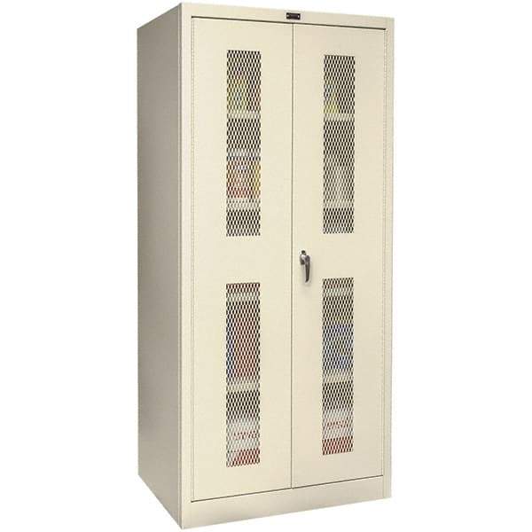 Hallowell - 4 Shelf Locking Storage Cabinet - Steel, 48" Wide x 18" Deep x 72" High, Tan - Apex Tool & Supply