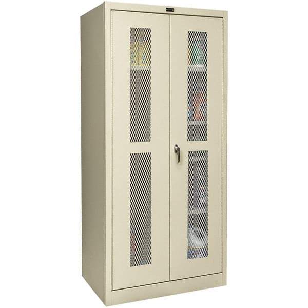 Hallowell - 4 Shelf Combination Storage Cabinet - Steel, 48" Wide x 18" Deep x 72" High, Tan - Apex Tool & Supply