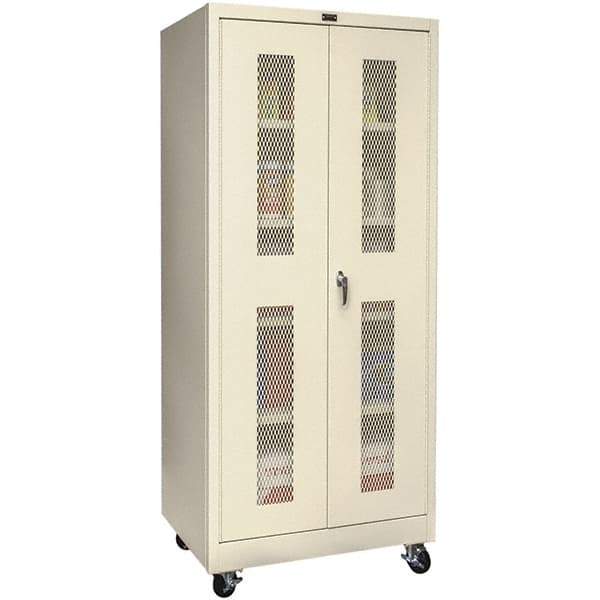 Hallowell - 4 Shelf Mobile Storage Cabinet - Steel, 36" Wide x 24" Deep x 72" High, Tan - Apex Tool & Supply