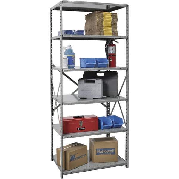 Hallowell - 6 Shelf Starter Medium-Duty Open Steel Shelving - 500 Lb Capacity, 36" Wide x 87" High x 12" Deep, Gray - Apex Tool & Supply