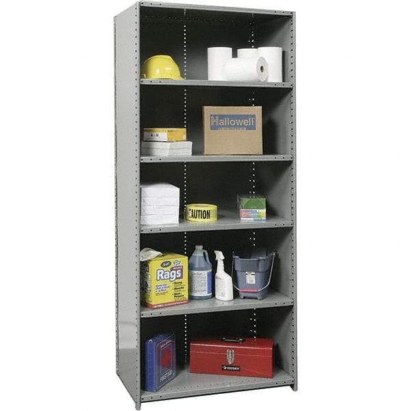 Hallowell - 6 Shelf, 1,100 Lb. Capacity, Closed Shelving Starter Unit - 36 Inch Wide x 12 Inch Deep x 87 Inch High, Gray - Apex Tool & Supply