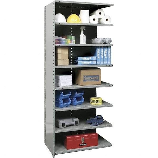 Hallowell - 8 Shelf, 375 Lb. Capacity, Closed Shelving Add-On Unit - 48 Inch Wide x 12 Inch Deep x 87 Inch High, Gray - Apex Tool & Supply