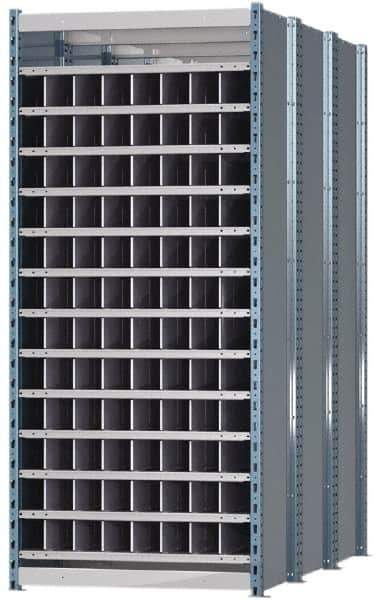 Hallowell - 96 Bin Heavy-Duty Deep Bin Industrial Shelving - 36 Inch Overall Width x 72 Inch Overall Depth x 87 Inch Overall Height, Blue and Platinum Steel Bins - Apex Tool & Supply