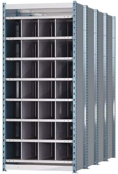 Hallowell - 28 Bin Heavy-Duty Deep Bin Industrial Shelving - 36 Inch Overall Width x 96 Inch Overall Depth x 87 Inch Overall Height, Blue and Platinum Steel Bins - Apex Tool & Supply