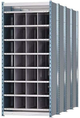 Hallowell - 28 Bin Heavy-Duty Deep Bin Industrial Shelving - 36 Inch Overall Width x 96 Inch Overall Depth x 87 Inch Overall Height, Blue and Platinum Steel Bins - Apex Tool & Supply