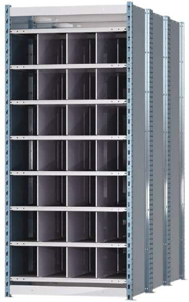 Hallowell - 28 Bin Heavy-Duty Deep Bin Industrial Shelving - 36 Inch Overall Width x 72 Inch Overall Depth x 87 Inch Overall Height, Blue and Platinum Steel Bins - Apex Tool & Supply