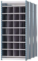 Hallowell - 28 Bin Heavy-Duty Deep Bin Industrial Shelving - 36 Inch Overall Width x 72 Inch Overall Depth x 87 Inch Overall Height, Blue and Platinum Steel Bins - Apex Tool & Supply