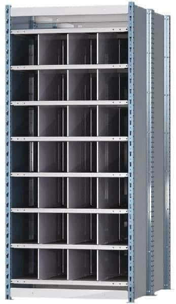 Hallowell - 28 Bin Heavy-Duty Deep Bin Industrial Shelving - 36 Inch Overall Width x 48 Inch Overall Depth x 87 Inch Overall Height, Blue and Platinum Steel Bins - Apex Tool & Supply