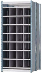 Hallowell - 28 Bin Heavy-Duty Deep Bin Industrial Shelving - 36 Inch Overall Width x 48 Inch Overall Depth x 87 Inch Overall Height, Blue and Platinum Steel Bins - Apex Tool & Supply