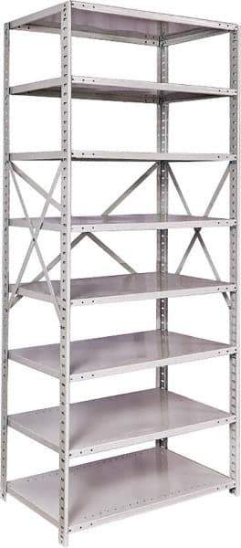 Hallowell - 8 Shelf Starter Medium-Duty Open Steel Shelving - 500 Lb Capacity, 36" Wide x 87" High x 24" Deep, Platinum - Apex Tool & Supply