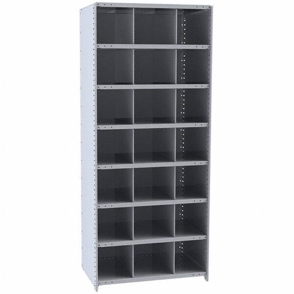 Hallowell - 21 Bin Closed Industrial Bin Shelving - 36 Inch Overall Width x 12 Inch Overall Depth x 87 Inch Overall Height, Gray Metal Bins - Apex Tool & Supply