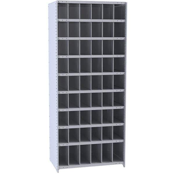 Hallowell - 54 Bin Closed Industrial Bin Shelving - 36 Inch Overall Width x 12 Inch Overall Depth x 87 Inch Overall Height, Gray Metal Bins - Apex Tool & Supply